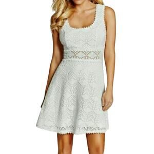 Guess White Lace Crochet Back Cut Out Criss Cross Alameda Mini Dress size 8